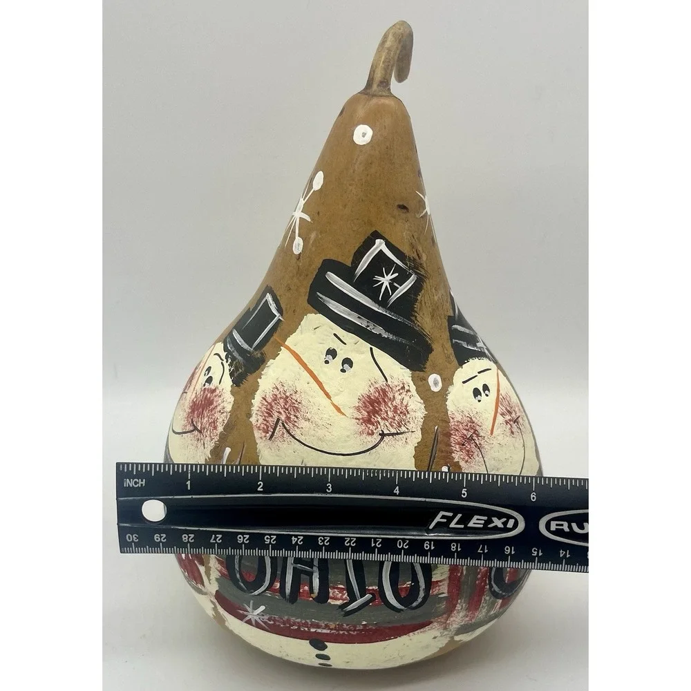 Primitive Hand‎ Painted Snowman Gourd 10